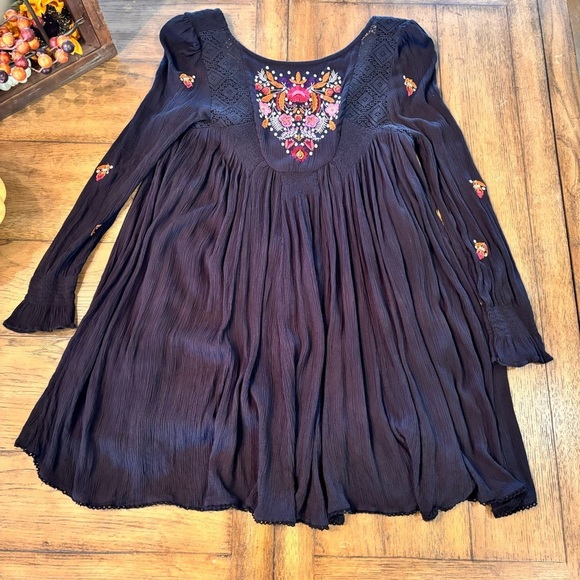 Free People Mohave Embroidery Crepe Mini Dress in Black, Small, Boho, Hippie - Picture 9 of 11